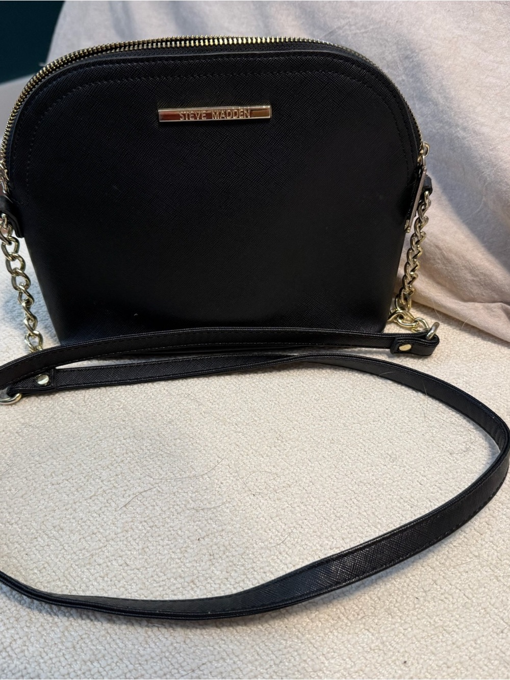 Steve Madden Black Saffiano Crossbody with Gold Hardware